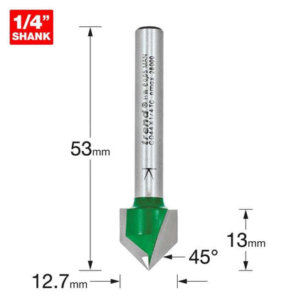 Trend 45 Degrees, 12.7mm Dia. Chamfer V Groove Cutter C044X1/4TC