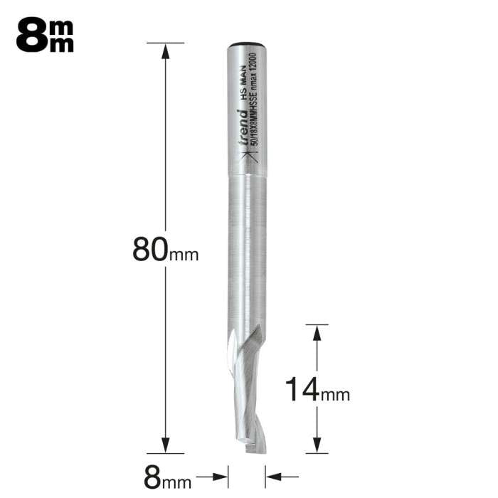 Trend Helical Plunge Cutter 8mm Dia. X 14mm Cut 50/18X8MMHSSE