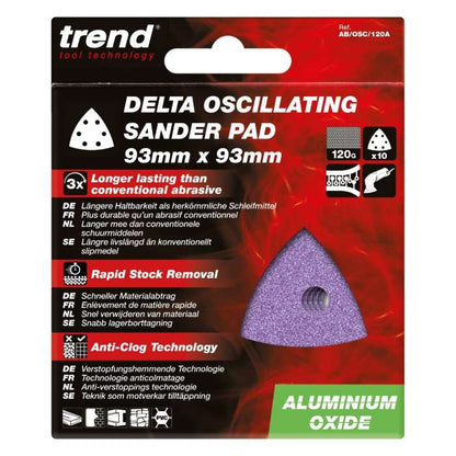 Trend Aluminium Oxide Delta Sanding Sheet 120 Grit 93mm 10pc AB/OSC/120A