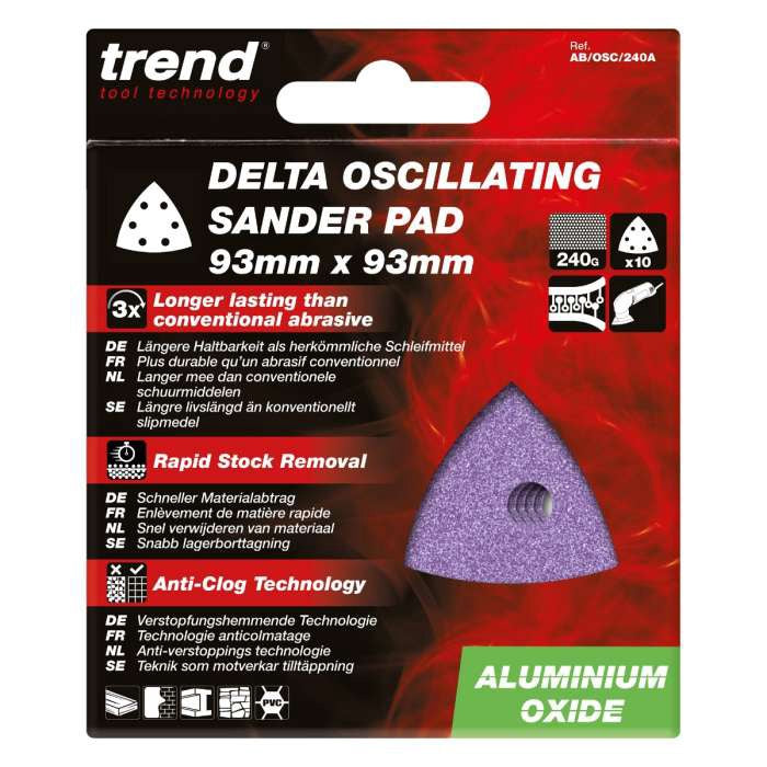 Trend Aluminium Oxide Delta Sanding Sheet 240 Grit 93mm 10pc AB/OSC/240A