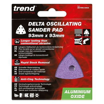 Trend Aluminium Oxide Delta Sanding Sheet 240 Grit 93mm 10pc AB/OSC/240A