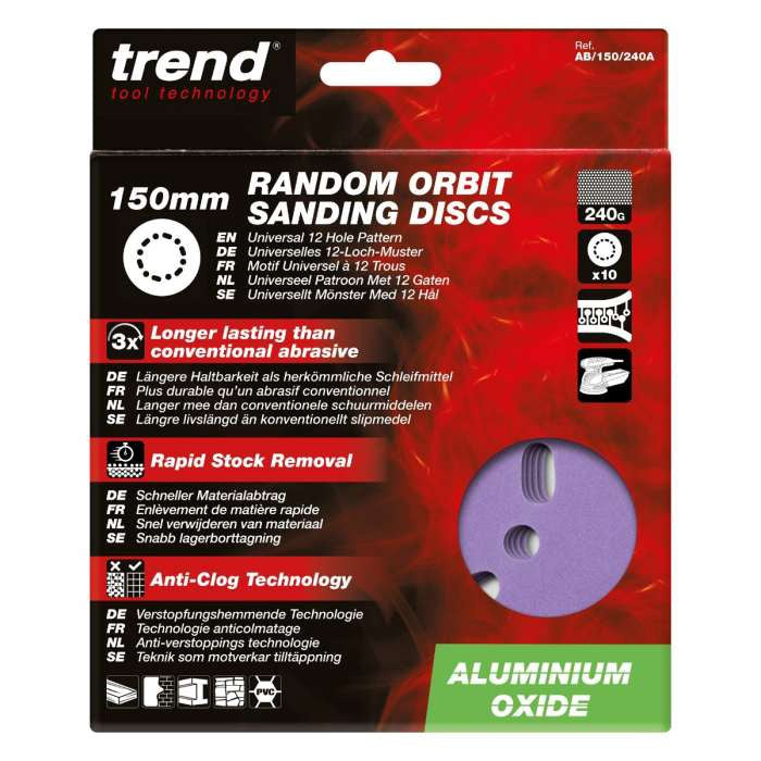 Trend Aluminium Oxide Random Orbital Sanding Disc 10pc 150mm 240 grit AB/150/240A
