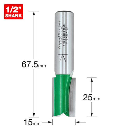 Trend Two Flute Straight Cutter 15mm Dia. x 25mm Cut C024AX1/2TC