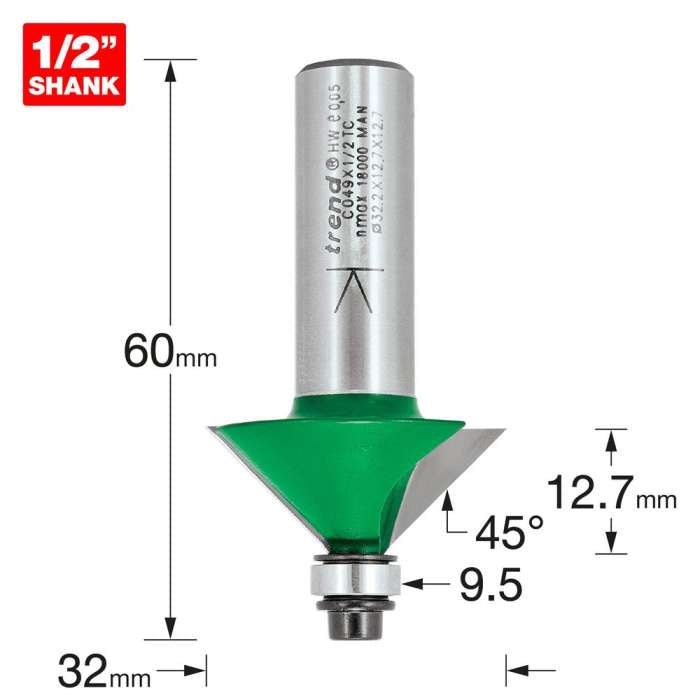 Trend  C049X1/2TC  1/2" bearing guided chamfer SELF-GUIDED CHAMFER/BEVEL CUTTER
