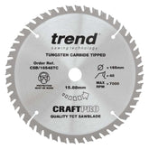 Trend Craft Thin Kerf Saw Blade 165mm Dia. X 48 Teeth X 15.88mm Bore X 1.6mm Kerf CSB/16548TC