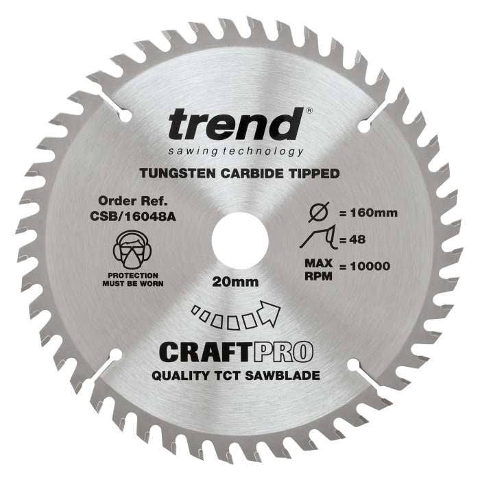 Trend Craft Trimming Crosscut Saw Blade 160mm Dia. X 48 Teeth X 20mm Bore X 2.2mm Kerf CSB/16048A