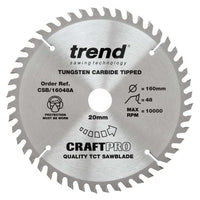 Trend Craft Trimming Crosscut Saw Blade 160mm Dia. X 48 Teeth X 20mm Bore X 2.2mm Kerf CSB/16048A