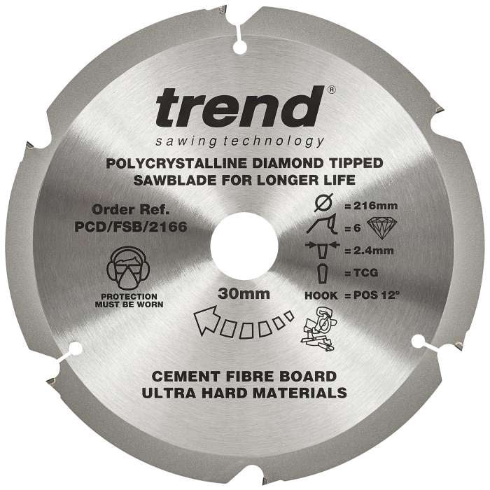 Trend PCD Fibre Cement Circular Saw Blade 216mm x 30mm x 6T PCD/FSB/2166