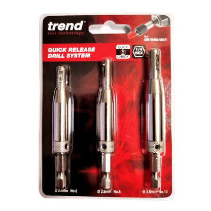 Trend Quick Release 3 Piece Hinge Fitting Drill Bit Guide Set QR/DBG/SET