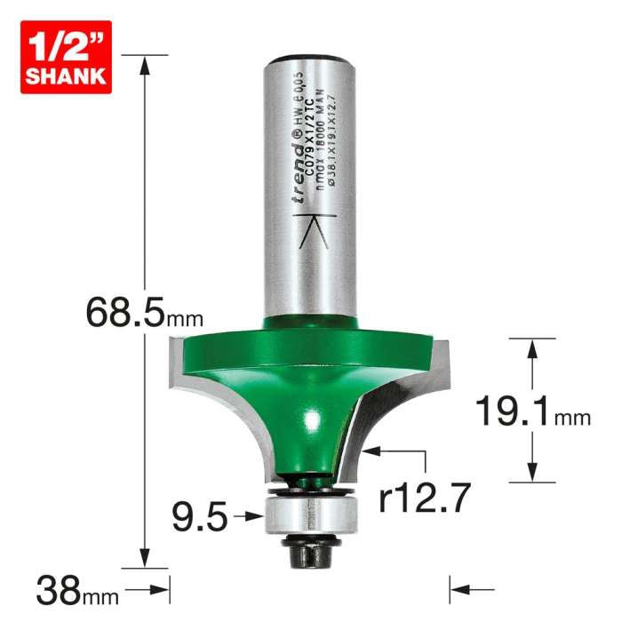 Trend 12.7mm Radius x 19.1mm Cut Rounding Over Cutter C079X1/2TC