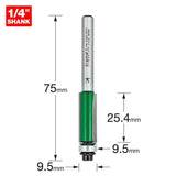 Trend 9.5mm Dia. x 25.4mm Cut Self Guided Trimmer C115AX1/4TC