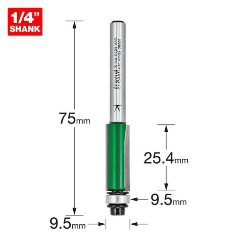 Trend 9.5mm Dia. x 25.4mm Cut Self Guided Trimmer C115AX1/4TC