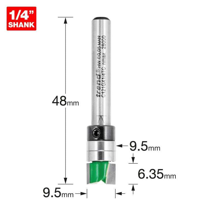 Trend 9.5mm Dia. x 6.35mm Cut Template Profile Cutter C121GX1/4TC