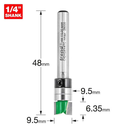 Trend 9.5mm Dia. x 6.35mm Cut Template Profile Cutter C121GX1/4TC