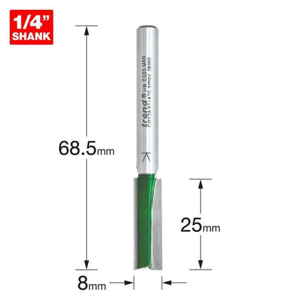 Trend Two Flute Straight Cutter 8.0mm Dia. x 25mm Cut C012AX1/4TC