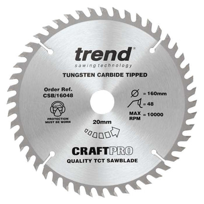 Trend Wood Circular Craft Trimming Crosscut Saw Blade 160mm x 20mm x 48T CSB/16048