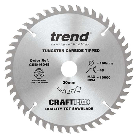 Trend Wood Circular Craft Trimming Crosscut Saw Blade 160mm x 20mm x 48T CSB/16048