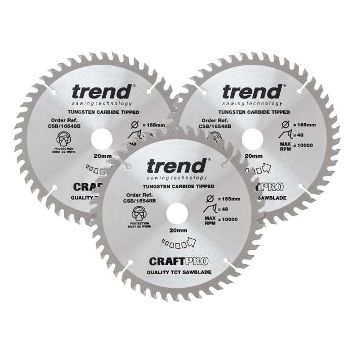Trend Wood Circular Saw Blade 165mm x 20mm x 48T, 3 Pack CSB/165/3PK/A