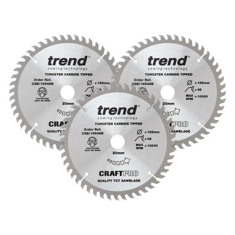 Trend Wood Circular Saw Blade 165mm x 20mm x 48T, 3 Pack CSB/165/3PK/A