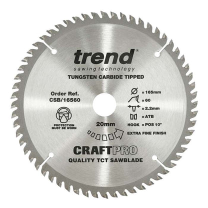 Trend Wood Circular Craft Fine Trim Finishing Saw Blade 165mm x 20mm x 60T CSB/16560