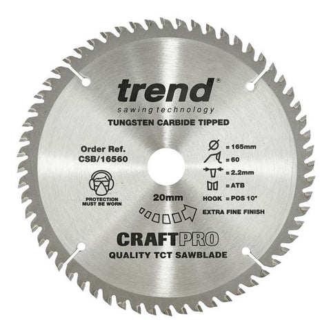 Trend Wood Circular Craft Fine Trim Finishing Saw Blade 165mm x 20mm x 60T CSB/16560