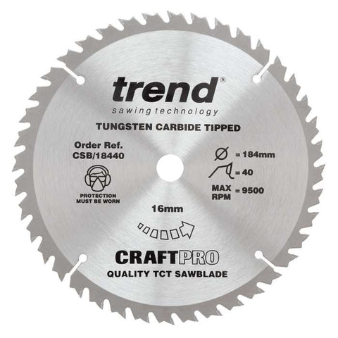 Trend Wood Circular Saw Blade 184mm x 16mm x 40T CSB/18440