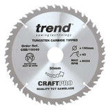 Trend Wood Circular Saw Blade 190mm x 30mm x 24/40/60T, 3 Pack CSB/190/3PK