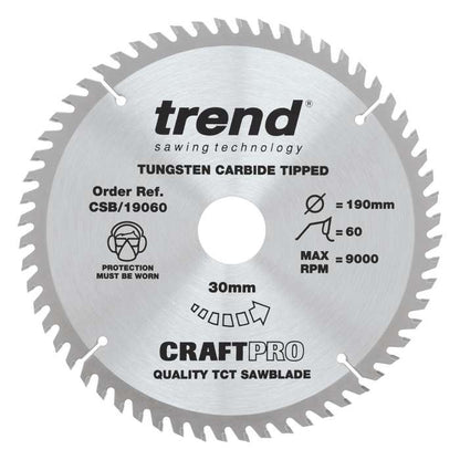 Trend Wood Circular Saw Blade 190mm x 30mm x 24/40/60T, 3 Pack CSB/190/3PK