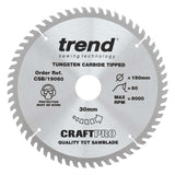 Trend Wood Circular Saw Blade 190mm x 30mm x 24/40/60T, 3 Pack CSB/190/3PK