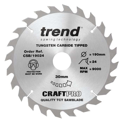 Trend Wood Circular Craft General Purpose Saw Blade 190mm x 30mm x 24T CSB/19024