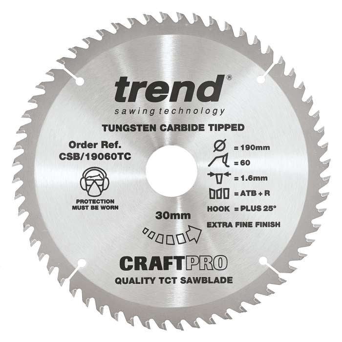 Trend Wood Cordless ATBR Circular Craft Thin Kerf Saw Blade 190mm x 30mm x 60T CSB/19060TC