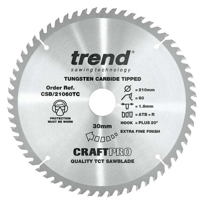 Trend Wood Cordless ATBR Circular Craft Thin Kerf Saw Blade 210mm x 30mm x 60T CSB/21060TC
