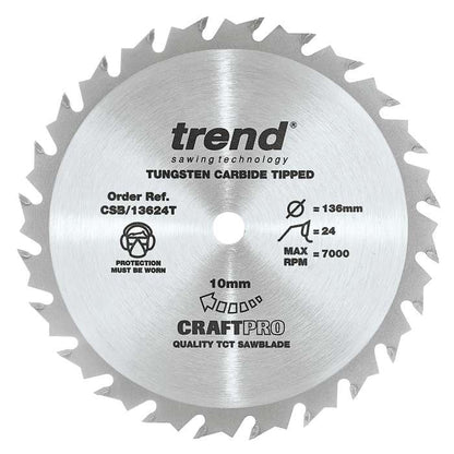 Trend Wood Cordless Circular Craft Thin Kerf Saw Blade 136mm x 10mm x 24T CSB/13624T