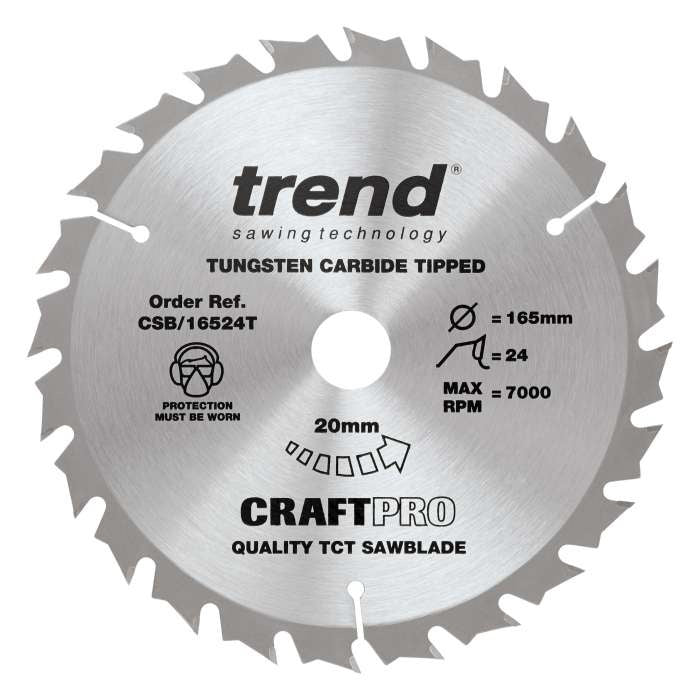 Trend Wood Cordless Circular Saw Blade 165mm x 20mm x 24/40T, 3 Pack CSB/165/3PK/C