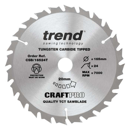 Trend Wood Cordless Circular Saw Blade 165mm x 20mm x 24/40T, 3 Pack CSB/165/3PK/C
