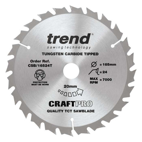 Trend Wood Cordless Circular Saw Blade 165mm x 20mm x 24/40T, 3 Pack CSB/165/3PK/C