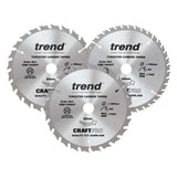 Trend Wood Cordless Circular Saw Blade 165mm x 20mm x 24/40T, 3 Pack CSB/165/3PK/C