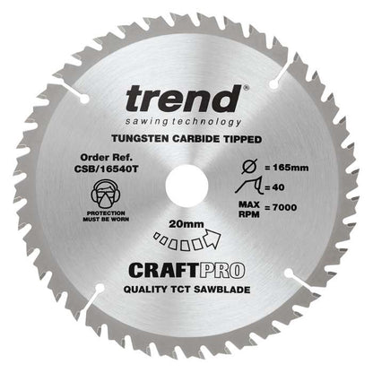Trend Wood Cordless Circular Craft Thin Kerf Saw Blade 165mm x 20mm x 40T CSB/16540T