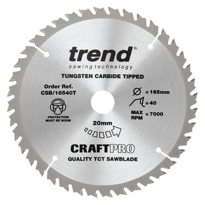 Trend Wood Cordless Circular Saw Blade 165mm x 20mm x 40T, 10 Pack CSB/16540T/10