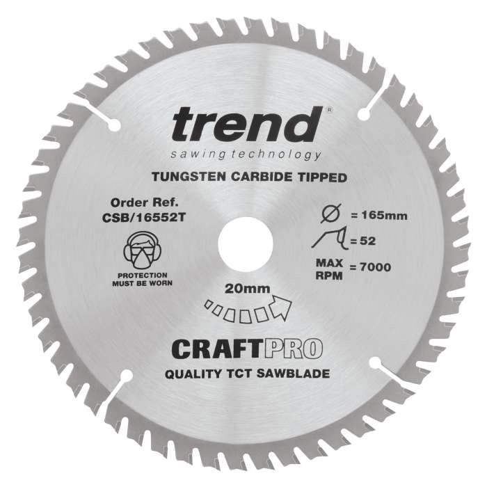 Trend Wood Cordless Circular Craft Thin Kerf Saw Blade 165mm x 20mm x 52T CSB/16552T