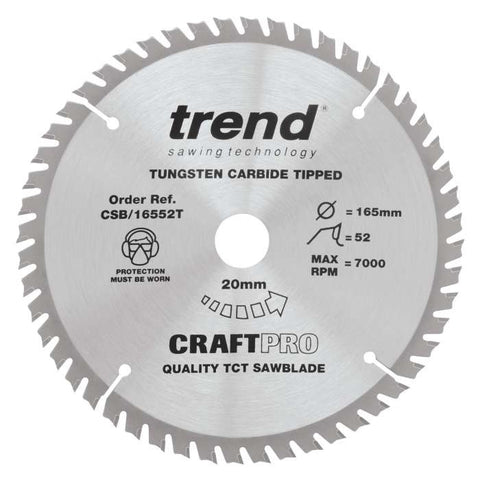 Trend Wood Cordless Circular Craft Thin Kerf Saw Blade 165mm x 20mm x 52T CSB/16552T