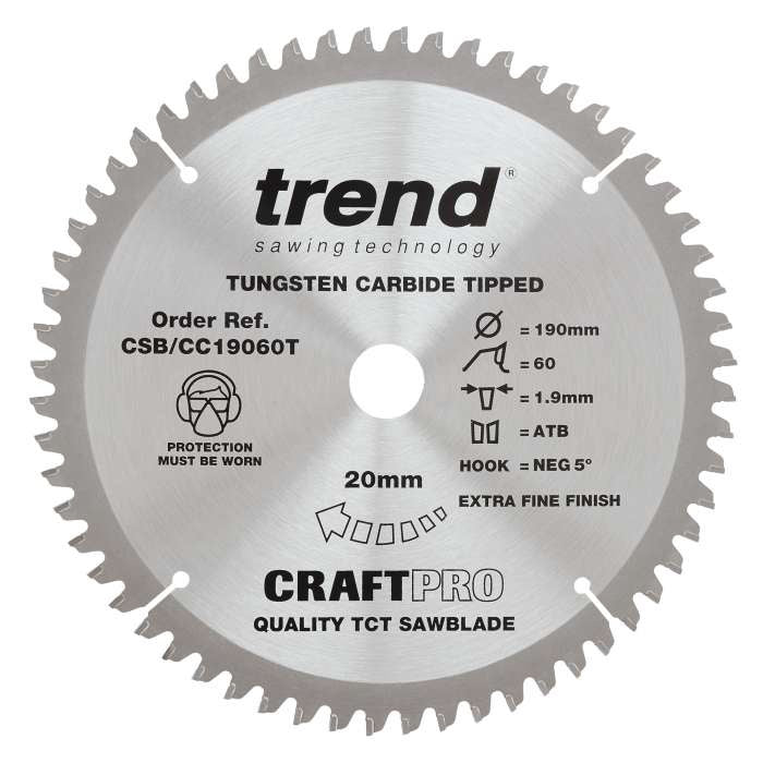 Trend Wood Cordless Mitre Craft Crosscut Saw Blade 190mm x 20mm x 60T CSB/CC19060T