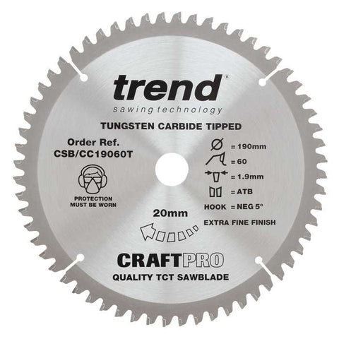 Trend Wood Cordless Mitre Craft Crosscut Saw Blade 190mm x 20mm x 60T CSB/CC19060T