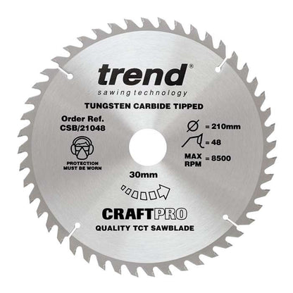 Trend Wood Mitre Craft Crosscut Saw Blade 210mm x 30mm x 48T CSB/CC21048
