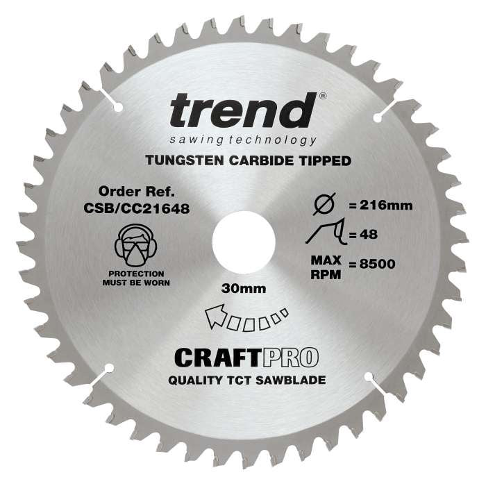 Trend Wood Mitre Craft Crosscut Saw Blade 216mm x 30mm x 48T CSB/CC21648