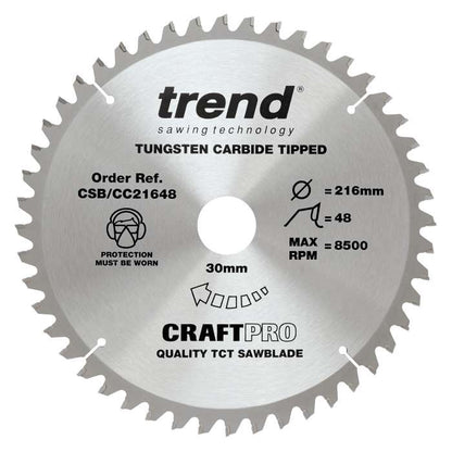 Trend Wood Mitre Craft Crosscut Saw Blade 216mm x 30mm x 48T CSB/CC21648