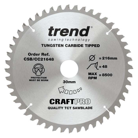 Trend Wood Mitre Craft Crosscut Saw Blade 216mm x 30mm x 48T CSB/CC21648