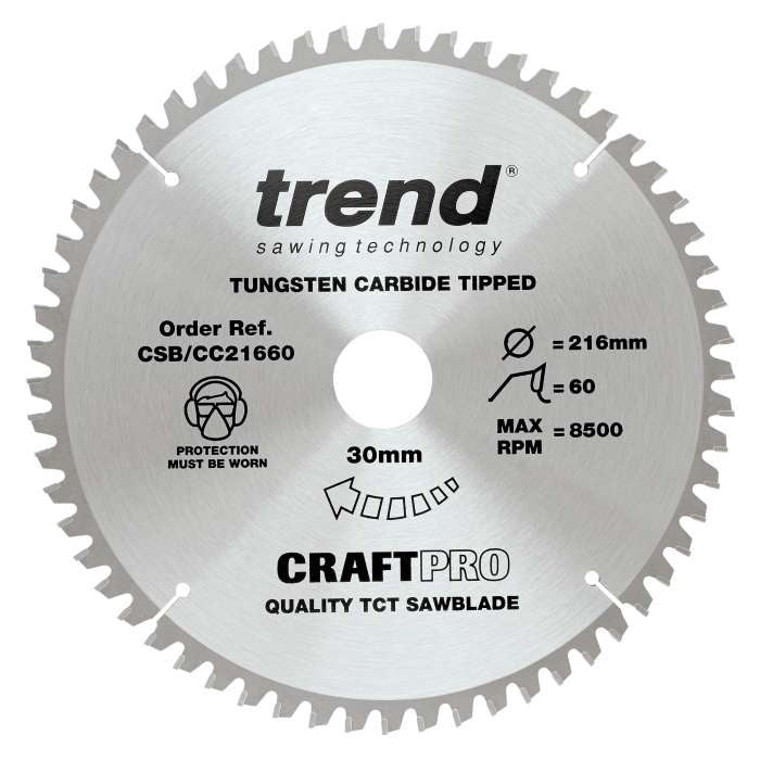 Trend Wood Mitre Craft Crosscut Saw Blade 216mm x 30mm x 60T CSB/CC21660