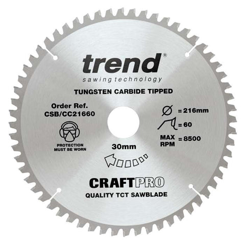 Trend Wood Mitre Craft Crosscut Saw Blade 216mm x 30mm x 60T CSB/CC21660