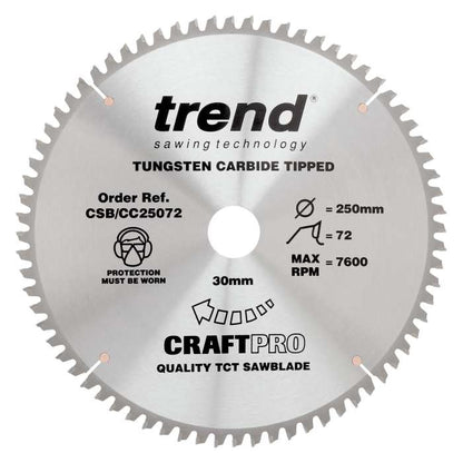 Trend Wood Mitre Craft Crosscut Saw Blade 250mm x 30mm x 72T CSB/CC25072